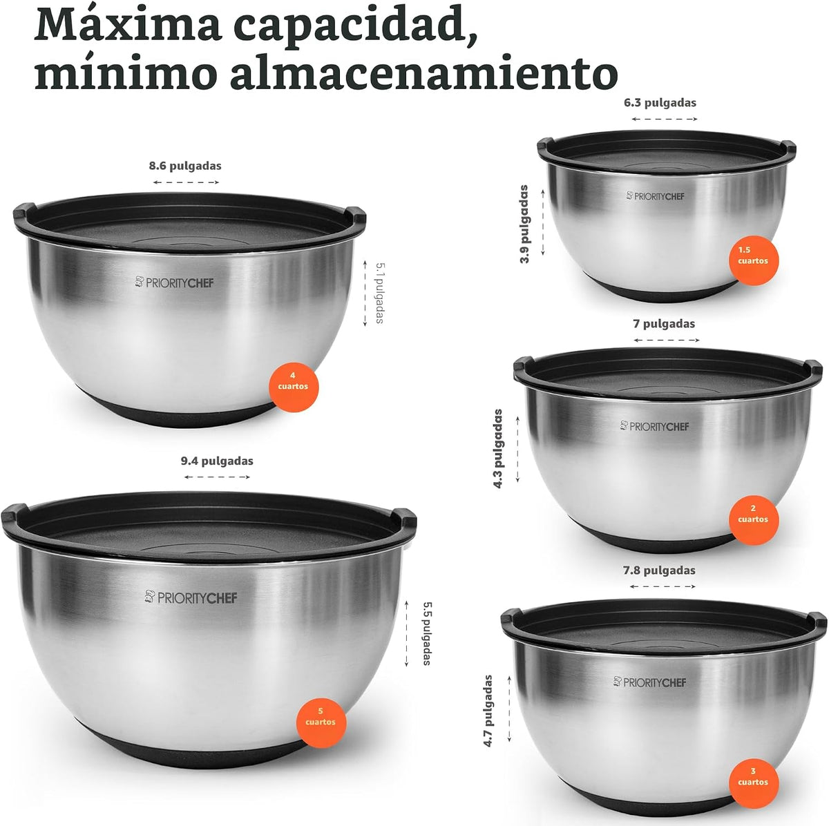 Priority Chef Juego de tazones de mezcla de alta calidad con tapas,...