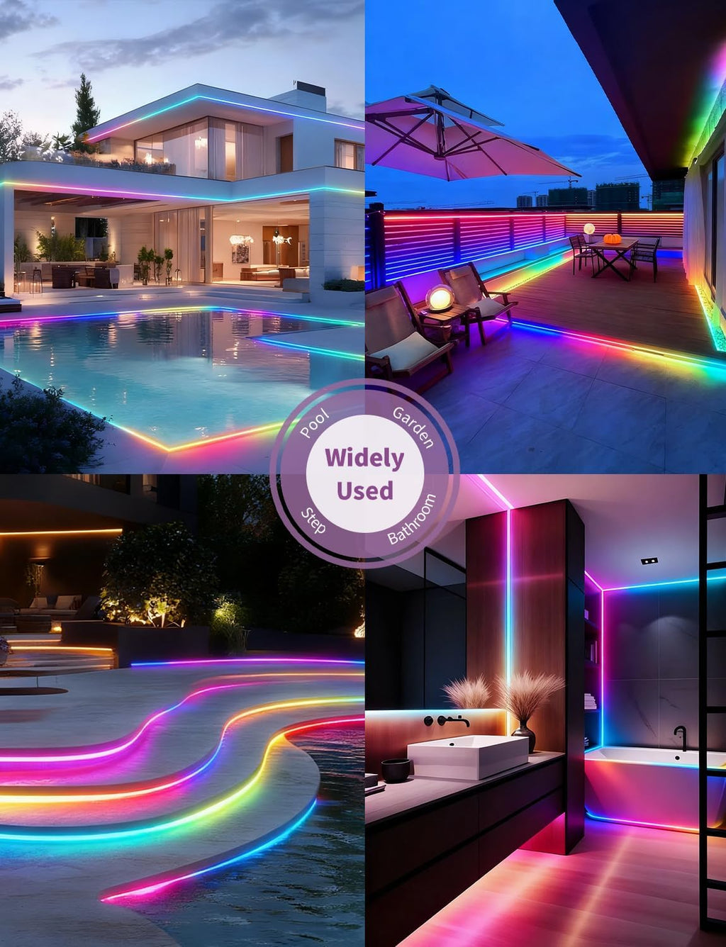Tiras de luces LED COB de 40 pies para exteriores RGB Smart IC IP67...