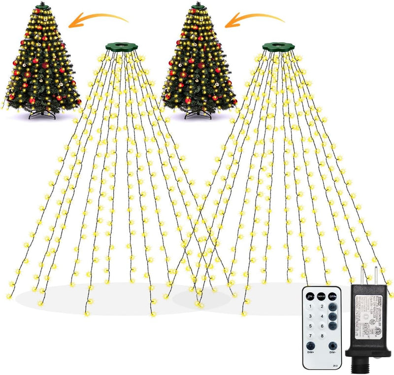 ROSCOO Paquete de 2 luces para árbol de Navidad, luces de decoració...