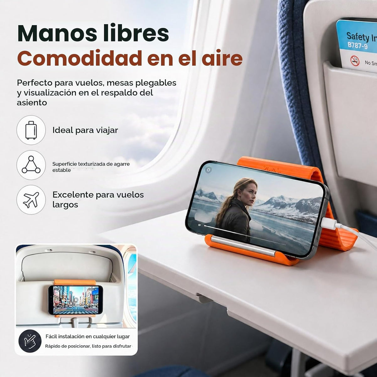 NVXEBOG Soporte para teléfono de avión, portátil, plegable, de alum...