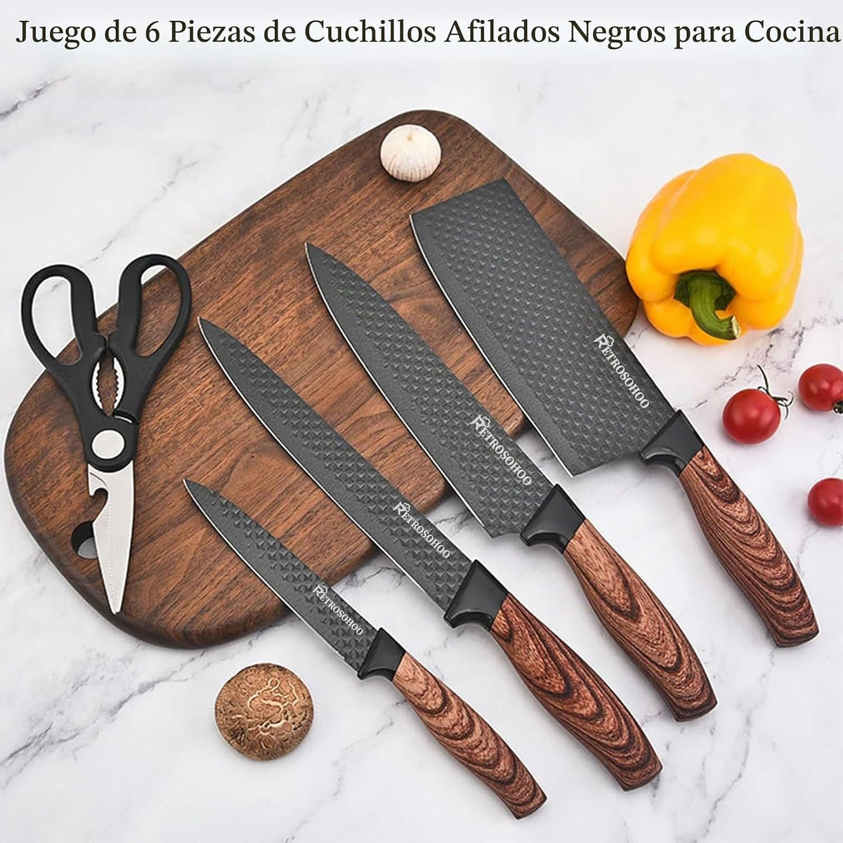 Retrosohoo - Juego de cuchillos de cocina de 6 piezas, color caqui,...