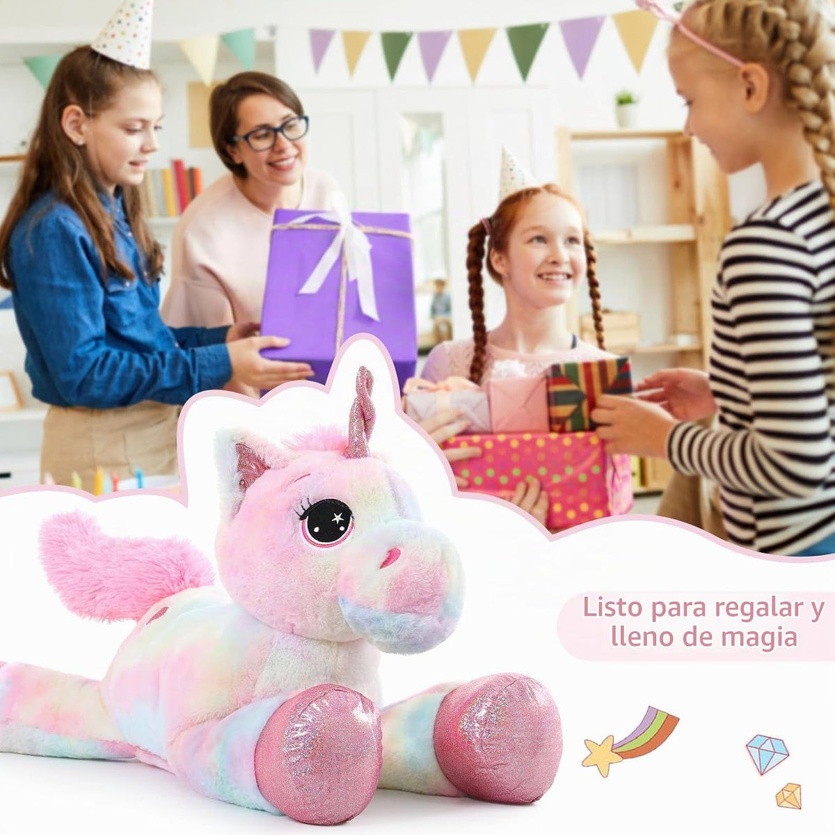 Muiteiur Animal de peluche de unicornio de 43.4 pulgadas, unicornio...