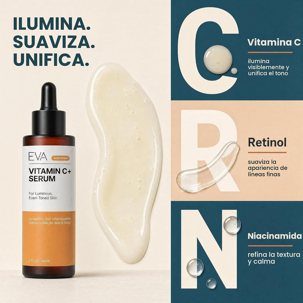 Eva Naturals Suero de vitamina C para la cara con retinol y niacina...