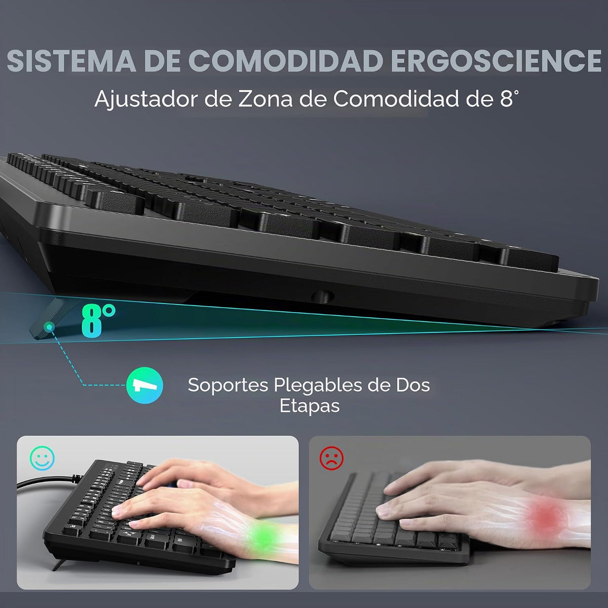 TECKNET Teclado con cable, escritura silenciosa, diseño de tamaño c...