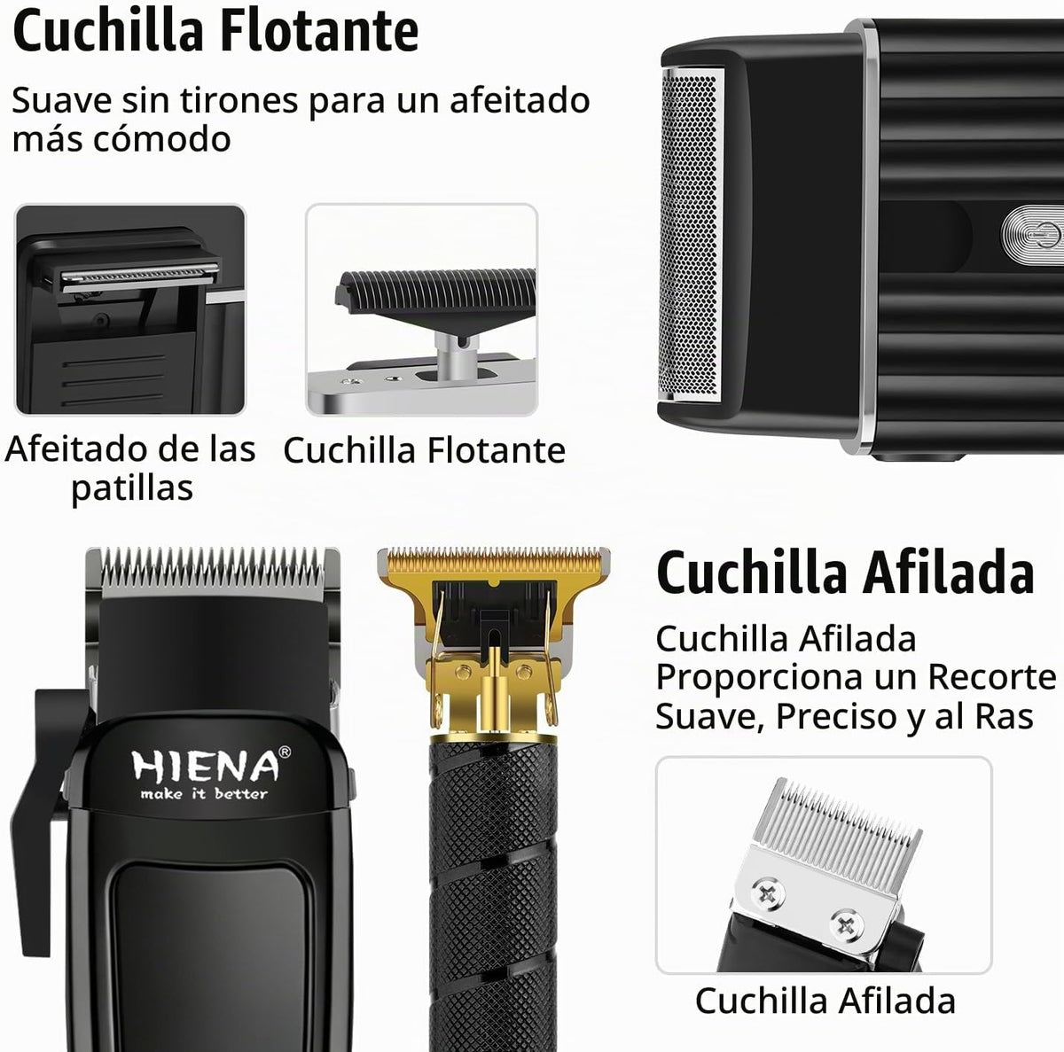 HIENA PRO Cortapelos para hombres, kit de barbero inalámbrico 4 en...
