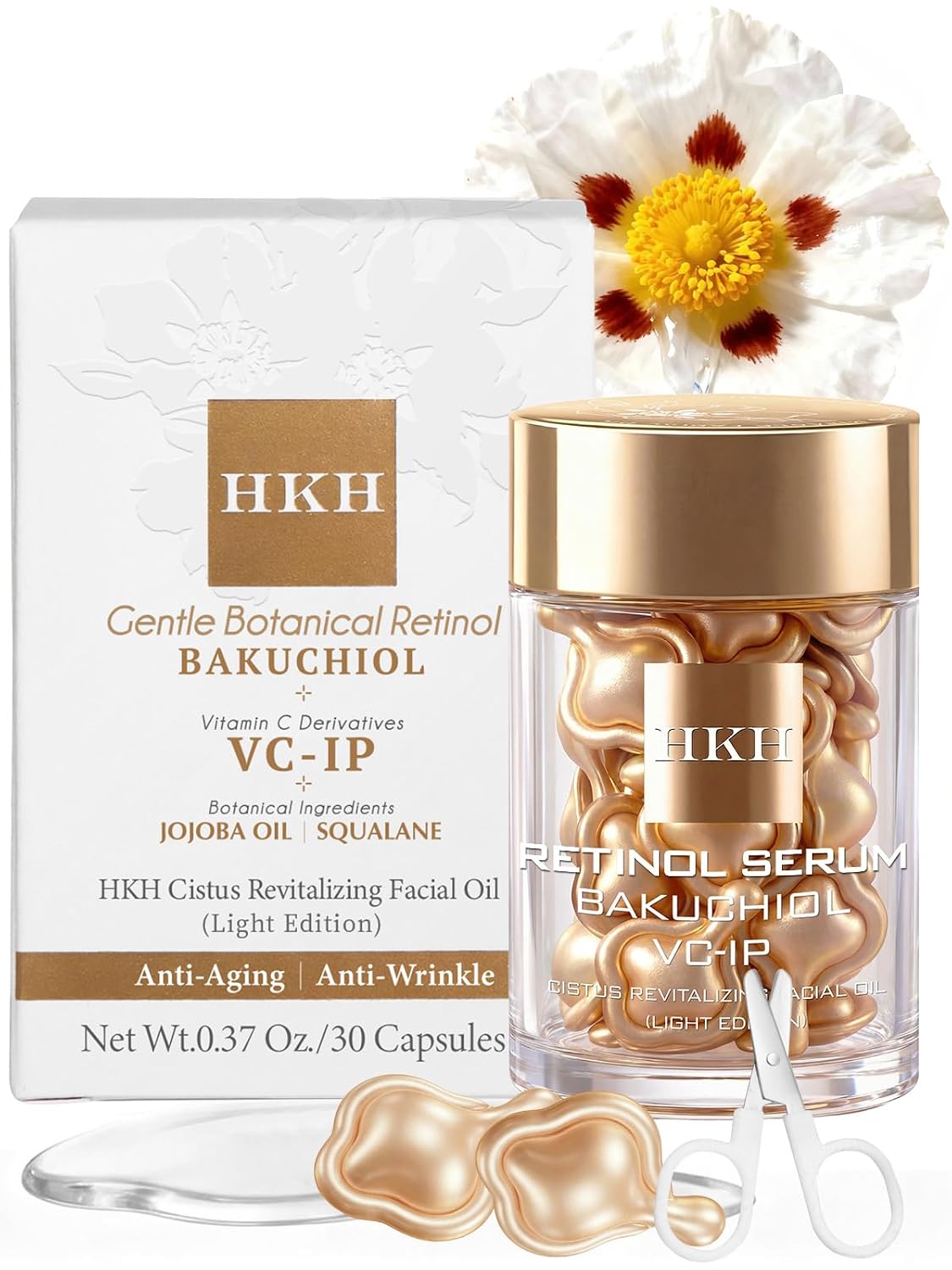 HKH Suero de retinol Bakuchiol para rostro: 30 cápsulas de suero an...