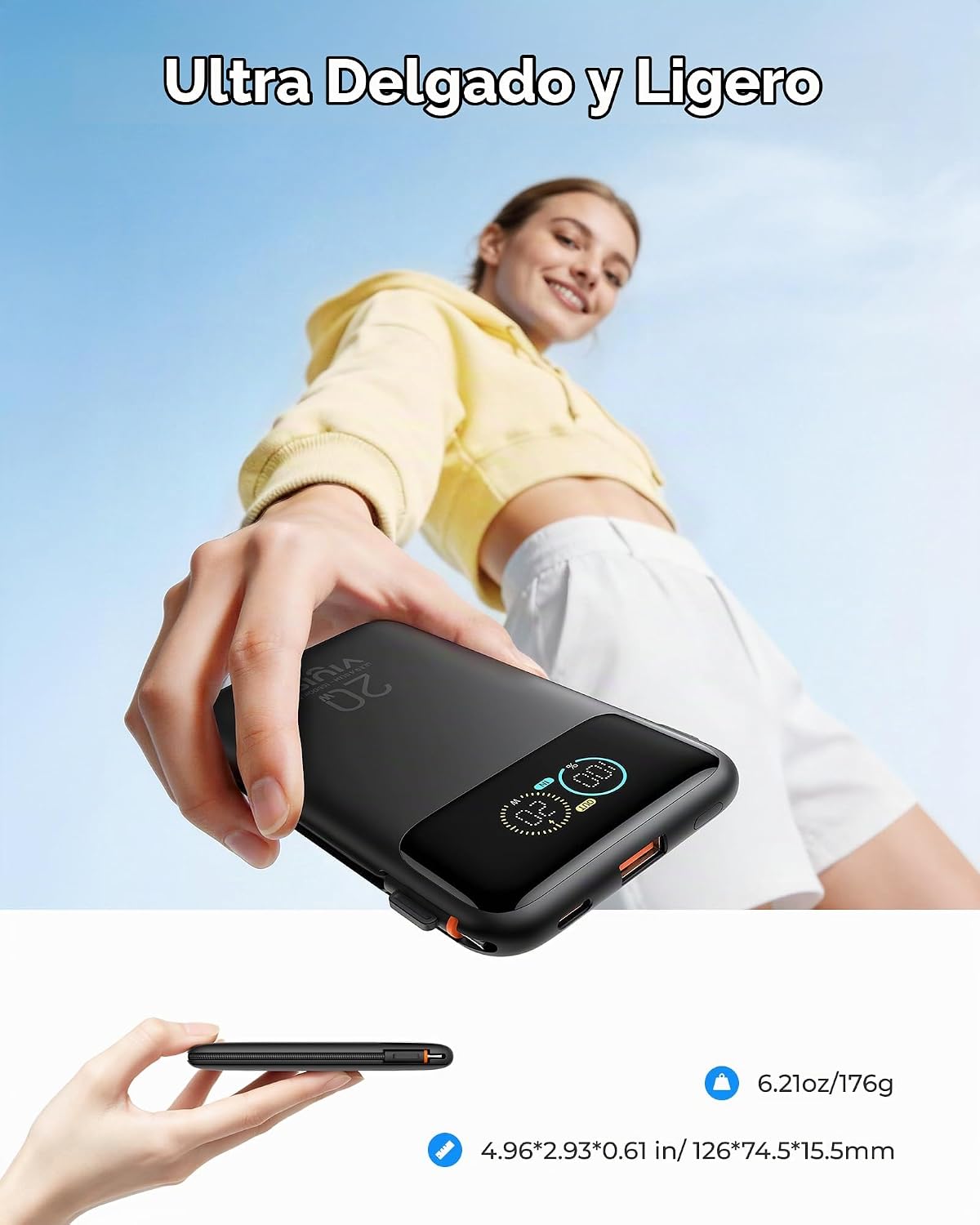 VIYISI Pequeño cargador portátil del banco del poder delgado 10000m...