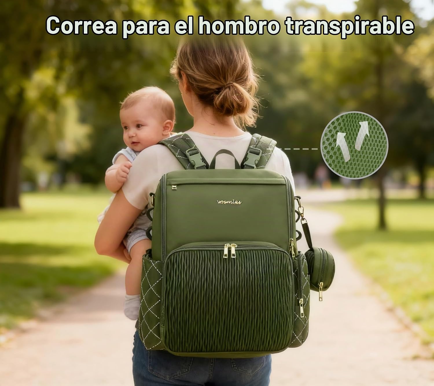 vosmles Elegante bolsa de pañales para bebé, bolsa de bebé con camb...