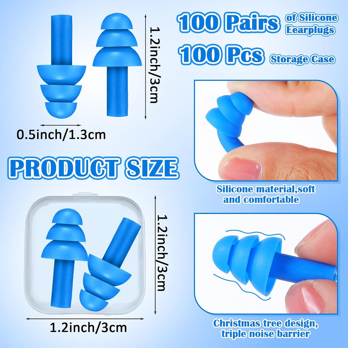 Trelaco 100 pares de tapones de silicona para los oídos a granel co...