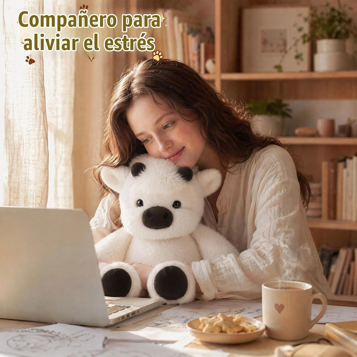 Gencokok Peluche para correr (blanco) | Agita esta linda vaca de pe...