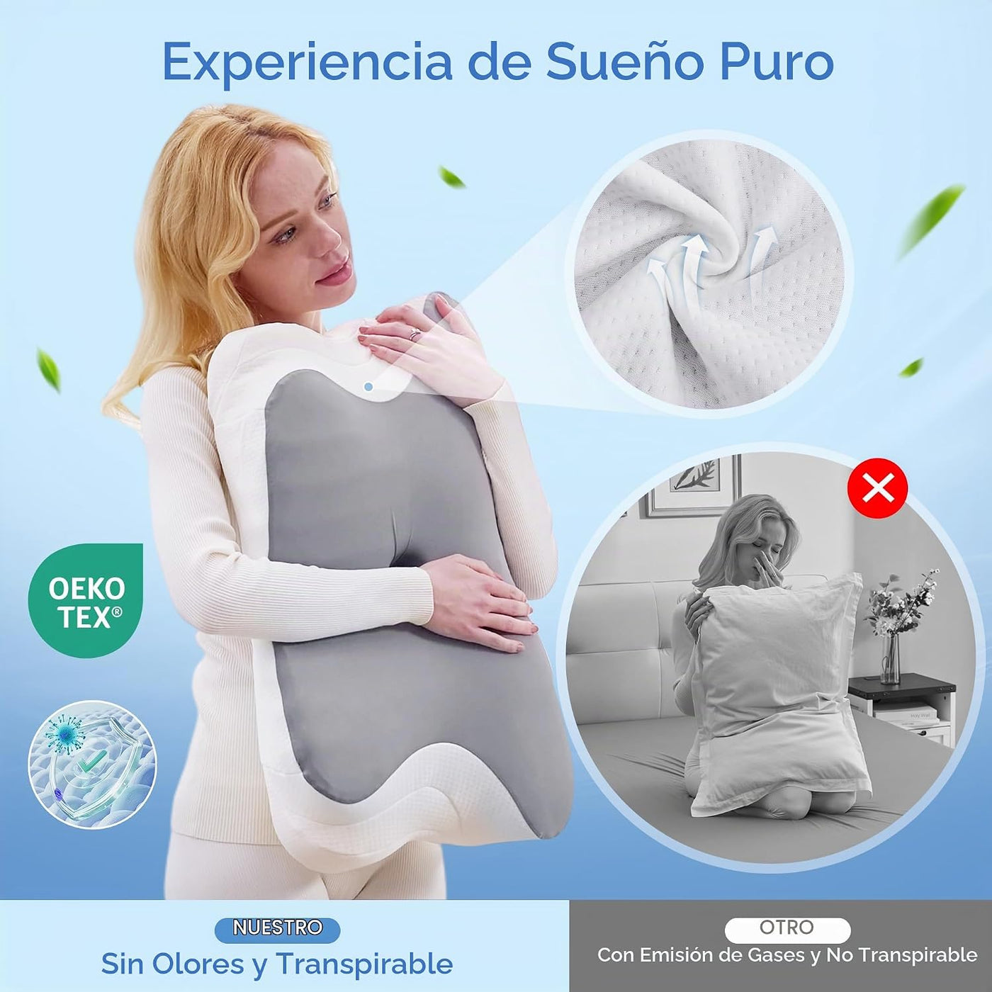 BDEUS Almohada cervical cervical para dormir, almohada ergonómica d...