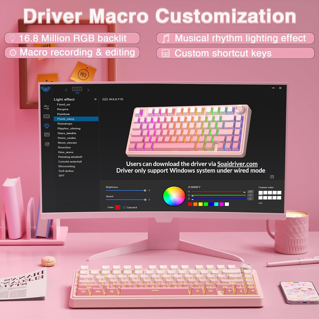 AULA F75 Pro Teclado mecánico inalámbrico versión silenciosa, tecla...