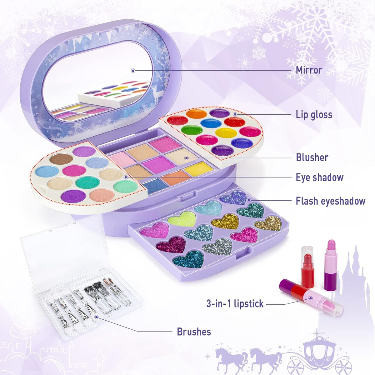 Tomons Kit de maquillaje para niños para niña, juego de belleza de...