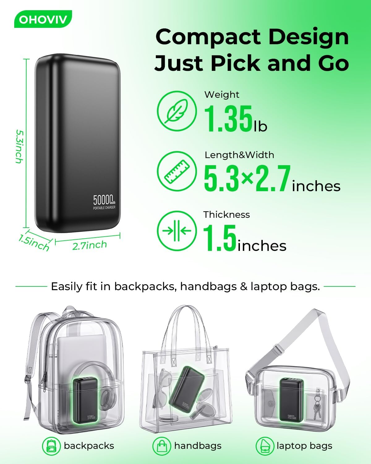 OHOVIV Cargador portátil Power Bank 50000mAh, batería PD 22.5W | Ca...
