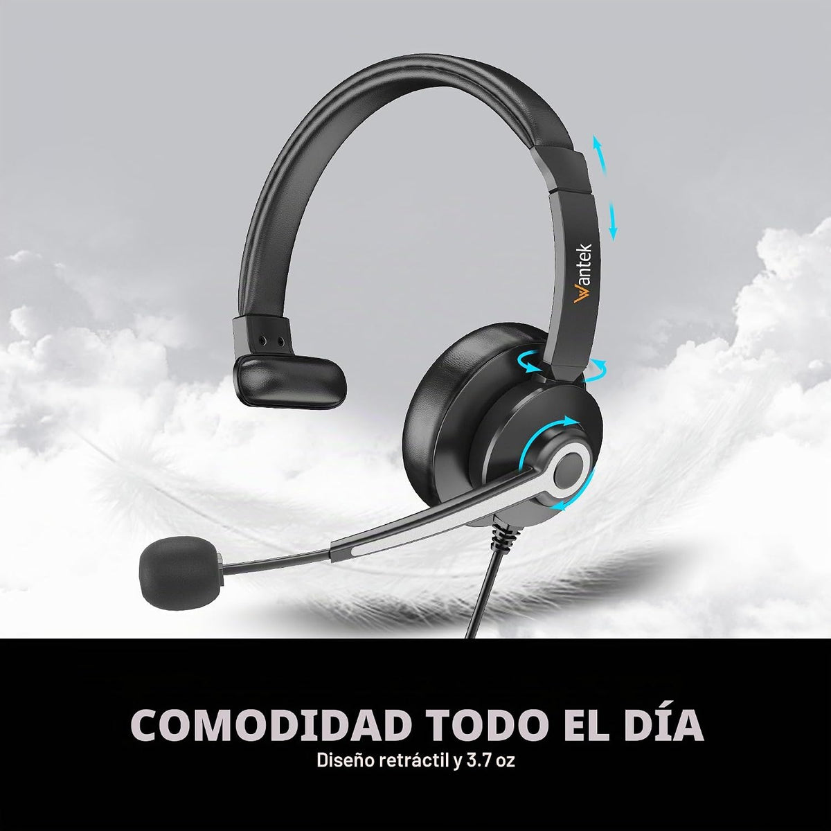 Wantek Auriculares USB y de 0.138 in con micrófono para PC\/portáti...