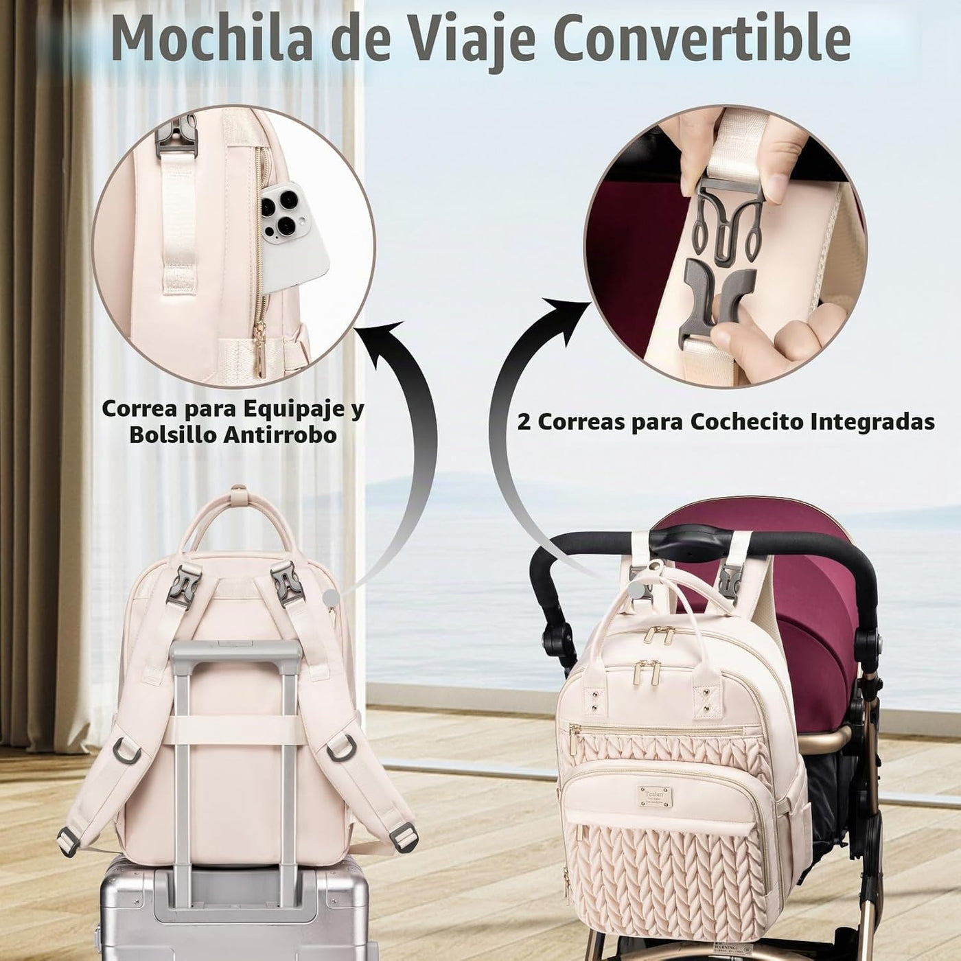Tealari Mochila para pañales, elegante bolsa de pañales para bebé,...