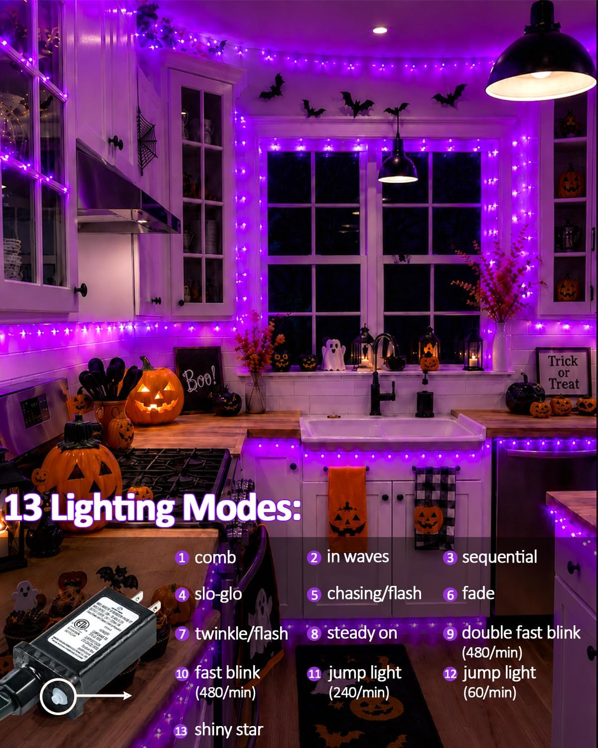 Guirnalda de 200 luces LED conectables, luces de Navidad de 66 pies...