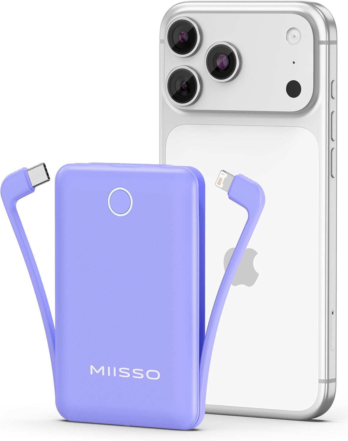 miisso 10000mAh - Cargador portátil con cable integrado, color mora...