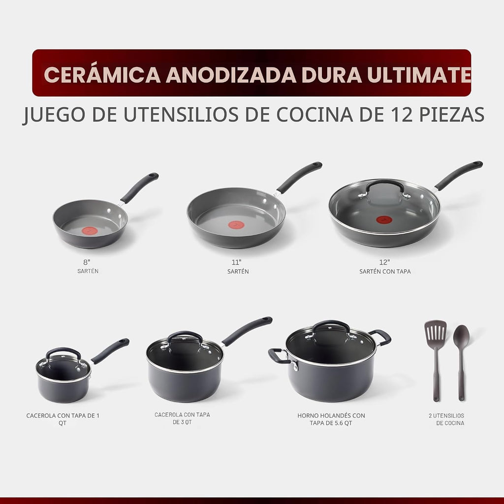 T-Fal Ultimate - Juego de utensilios de cocina antiadherentes de ce...