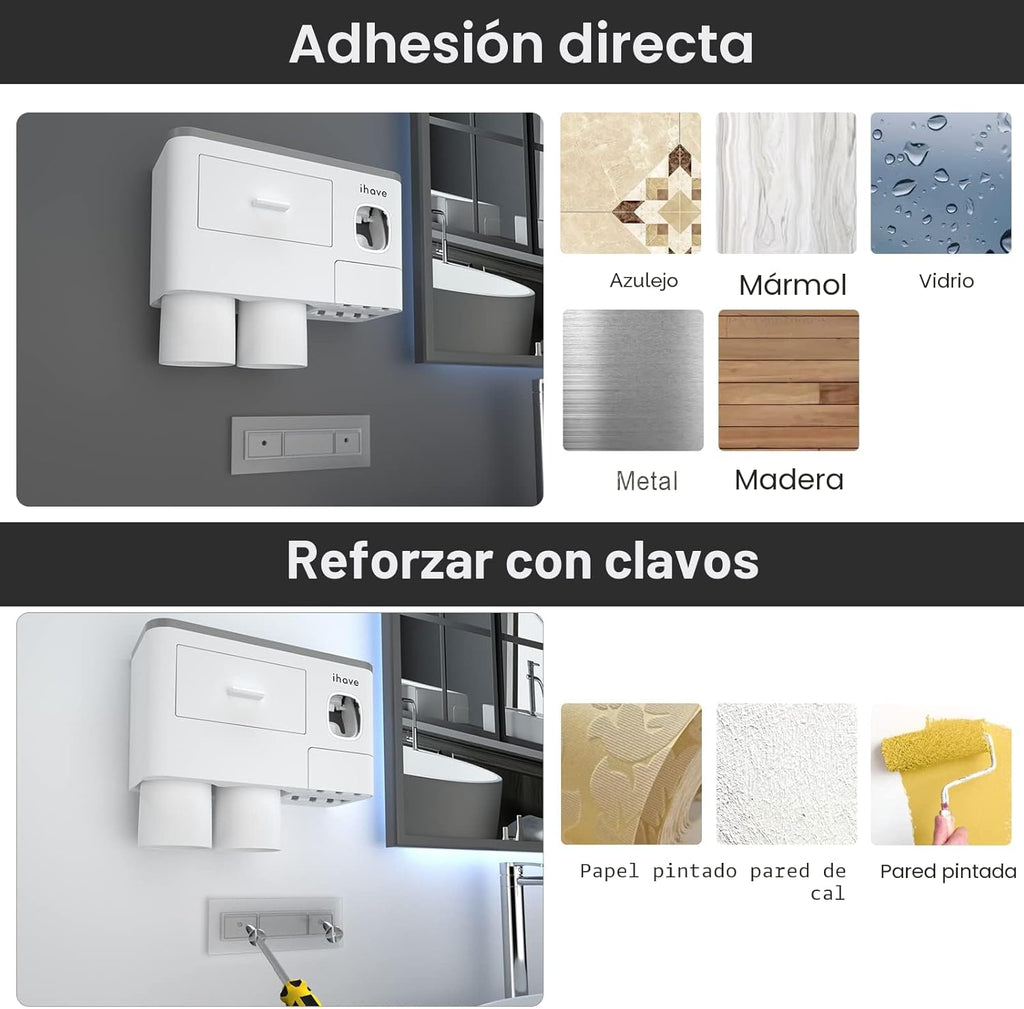 iHave Soportes para cepillos de dientes montados en la pared con |...