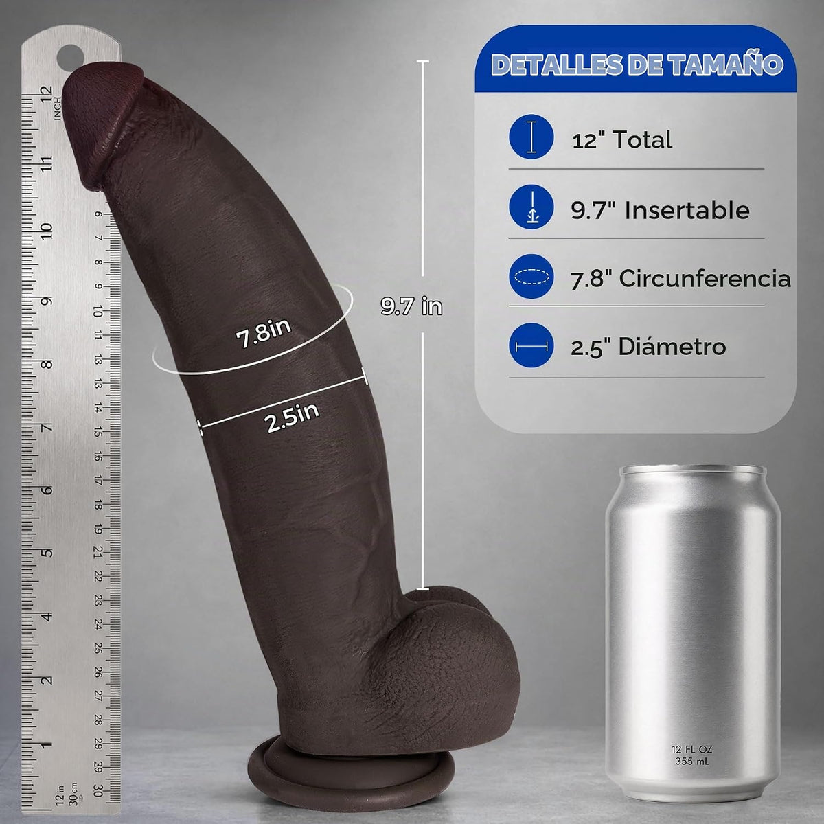 Consolador negro grande y grueso de 12 pulgadas, consolador gigante...