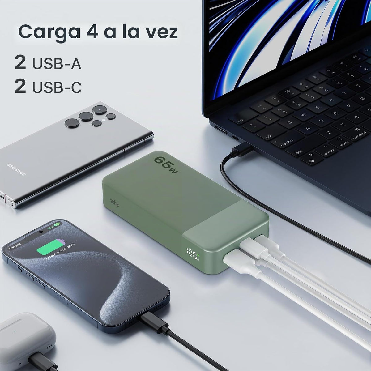 NOBIS Cargador portátil 20000mAh 65W Power Bank Carga rápida | Banc...