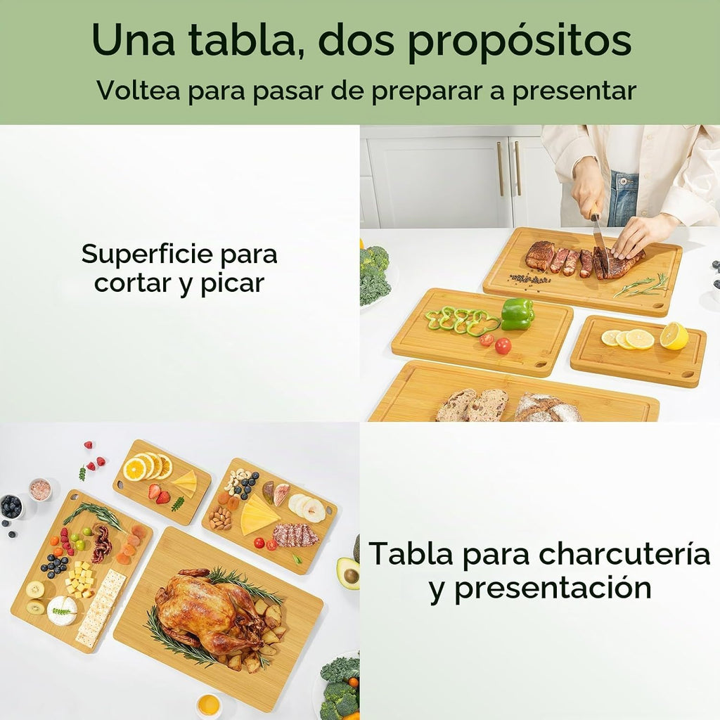 Keechee Juego de 4 tablas de cortar de madera natural para cocina c...