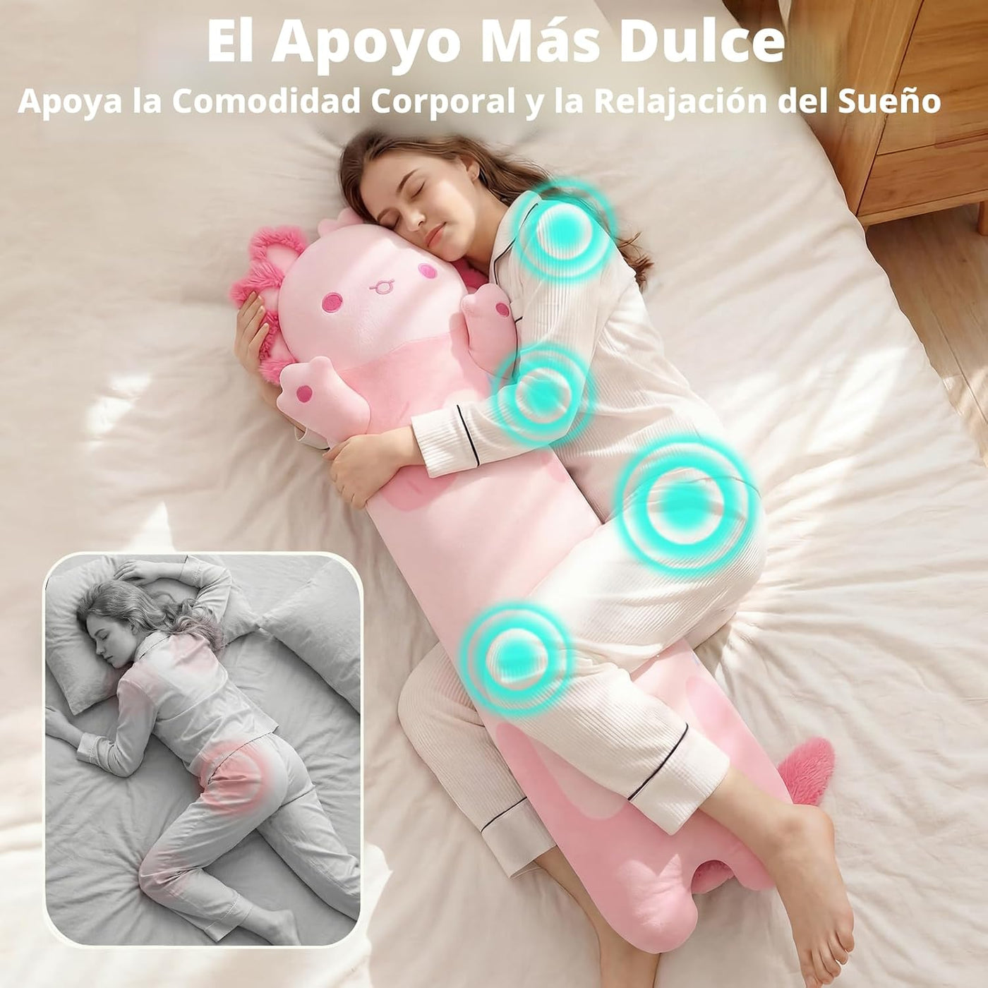 Mewaii Axolotl - Almohada corporal de felpa rosa de 43 pulgadas, re...