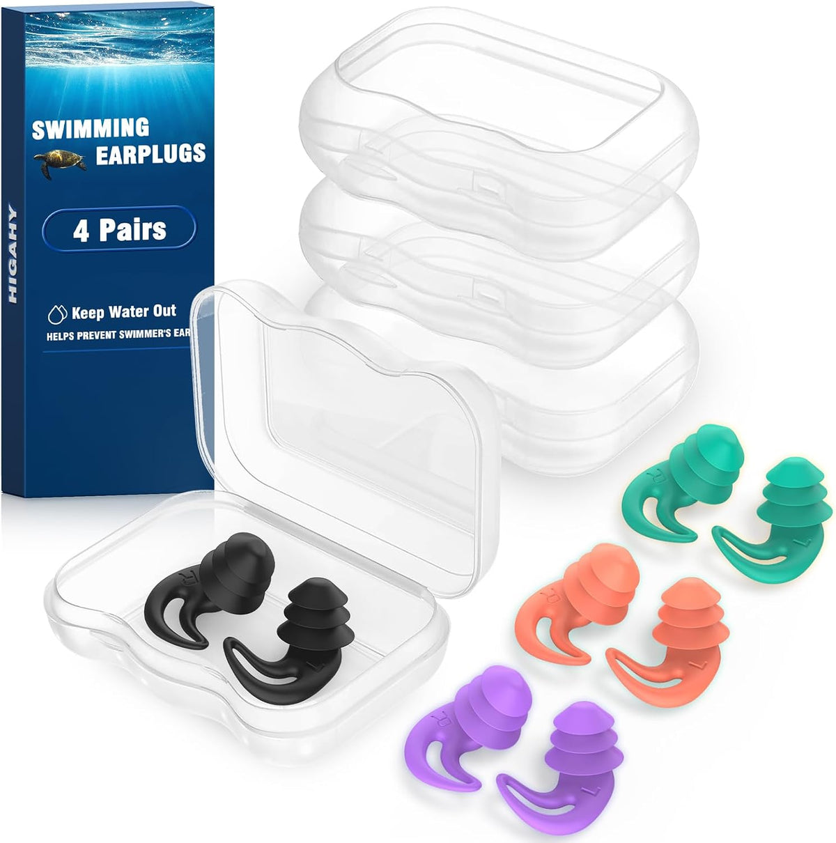 Tapones para los oídos de natación para adultos y niños, 4 pares de...