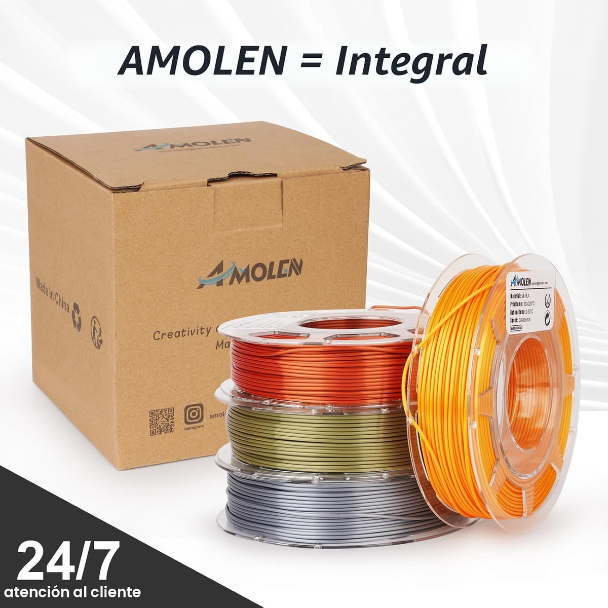 AMOLEN Filamento PLA para impresora 3D de 0.07 in, paquete de filam...