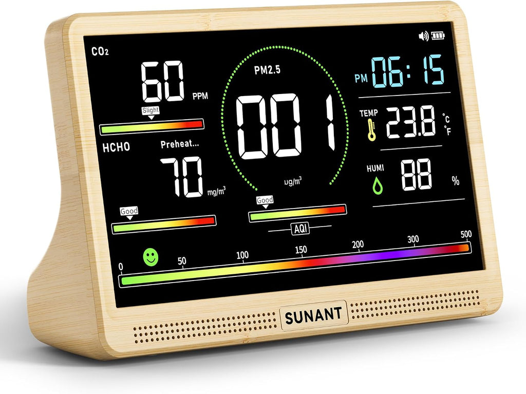 Monitor de calidad del aire 16 en 1 para interiores, pantalla grand...