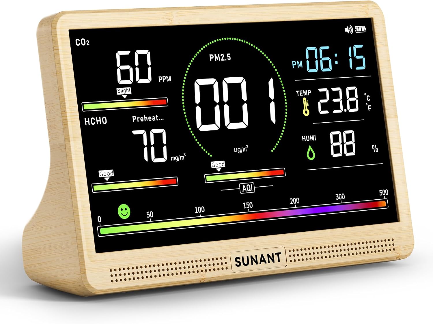 Monitor de calidad del aire 16 en 1 para interiores, pantalla grand...