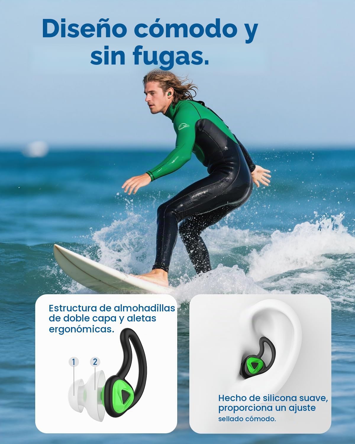 Tapones para los oídos para nadar\u20132 pares de tapones para los...
