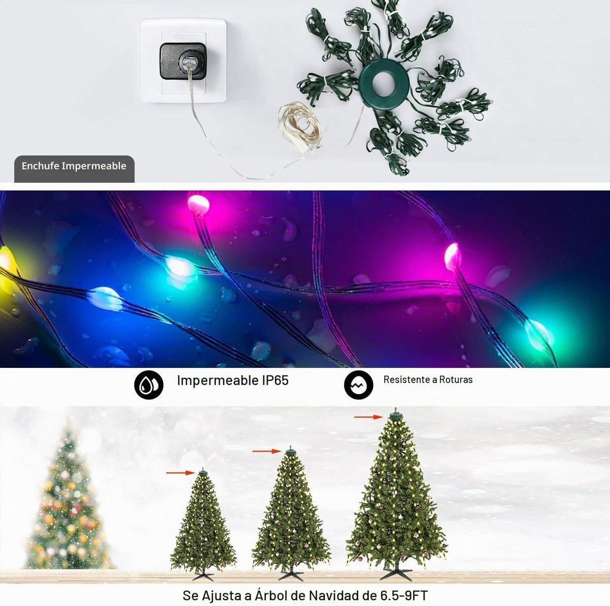 Luces LED inteligentes de cadena para árbol de Navidad con aplicaci...