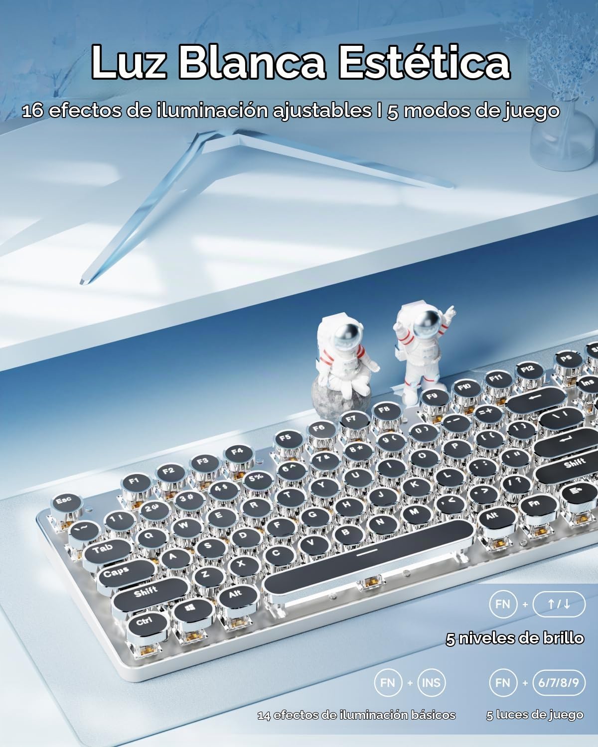 Teclado mecánico inalámbrico del estilo de la máquina de escribir c...