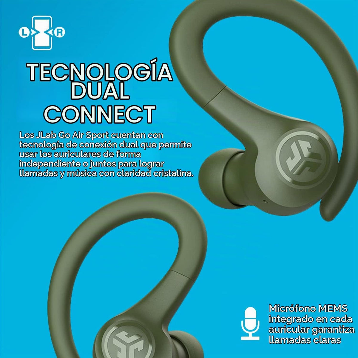 JLab Go Air Sport, auriculares de entrenamiento inalámbricos con ll...