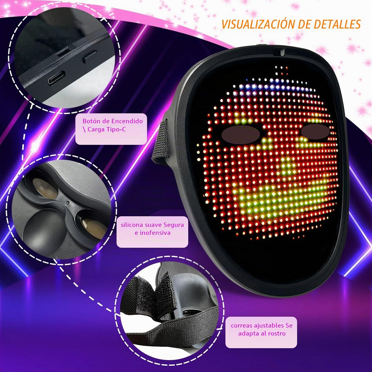 COOLGUARDER - Máscara LED con detección de gestos, máscara facial t...