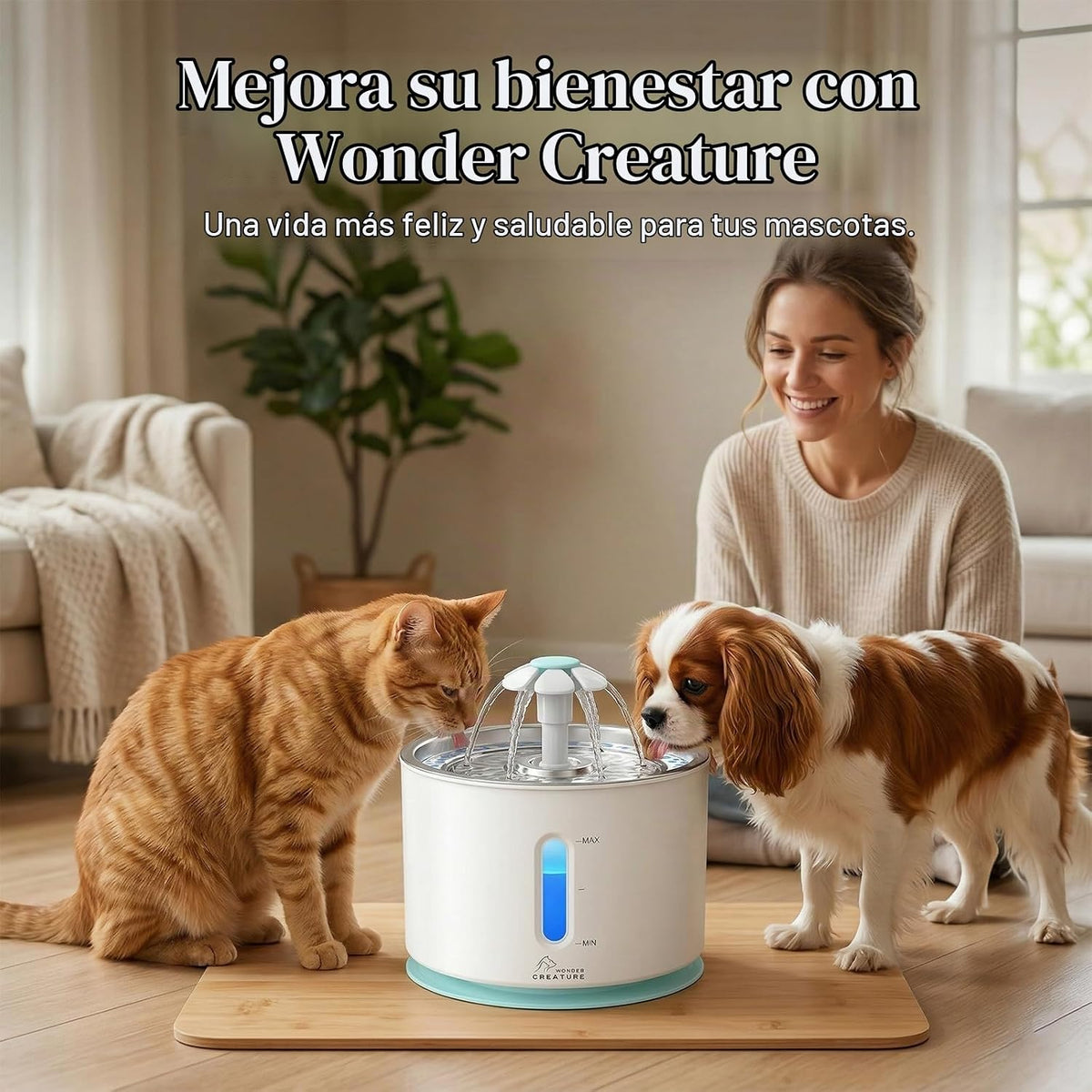 Wonder Creature Fuente de agua para gatos con 4 filtros y 4 esponja...