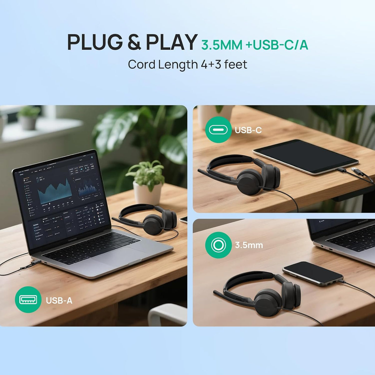 Yealink Auriculares con cable UH42 SE, USB-A\/C y 0.1 in, controles...