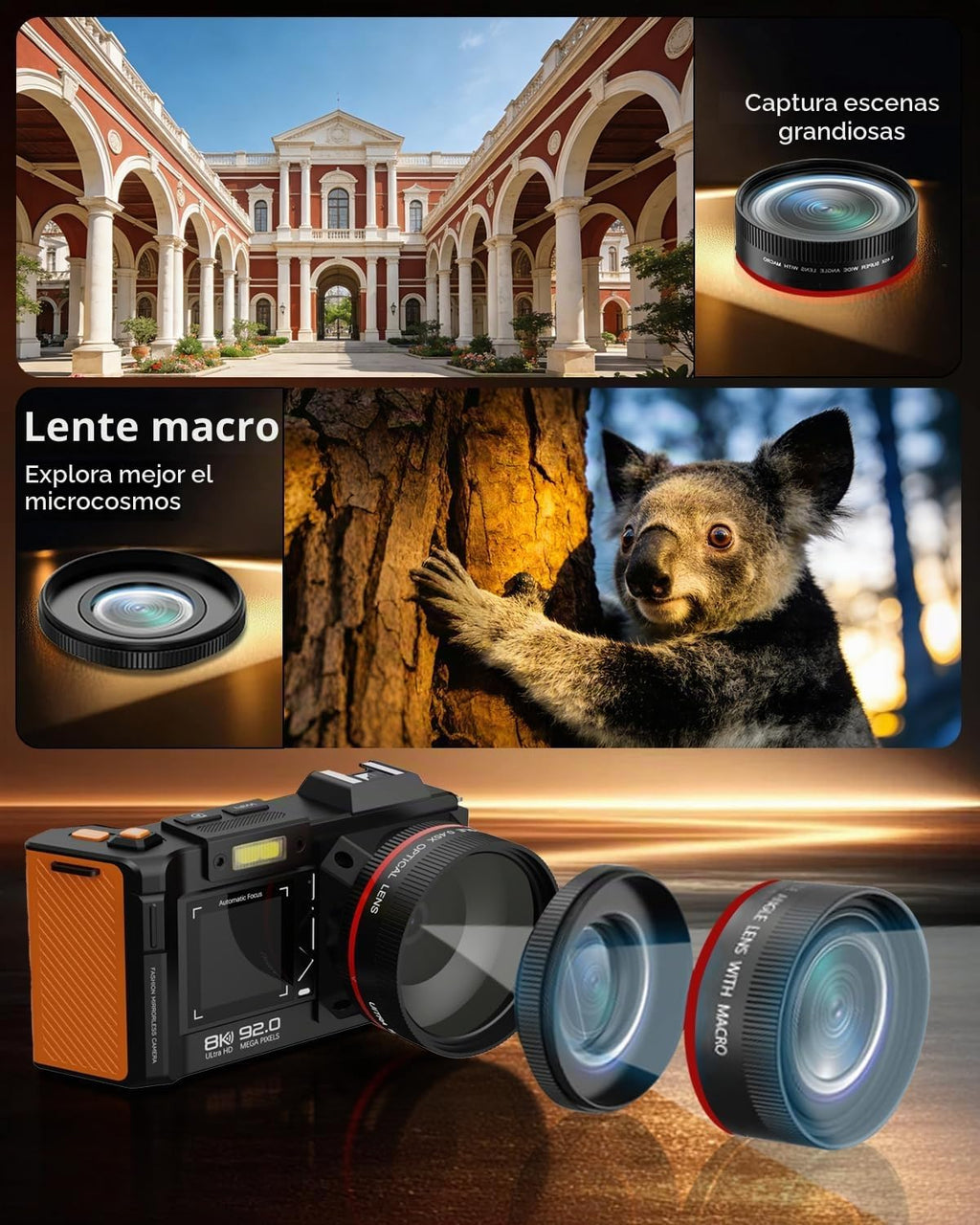 Cámara digital 8K para fotografía, cámara de vlogging WiFi de 92MP...
