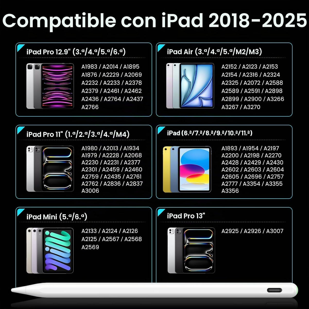 Lápiz óptico para iPad 2026-2018, batería larga de 35 horas, rechaz...
