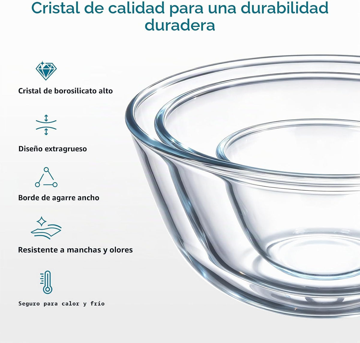 E-far Juego de 3 cuencos de vidrio transparente para mezclar con ta...