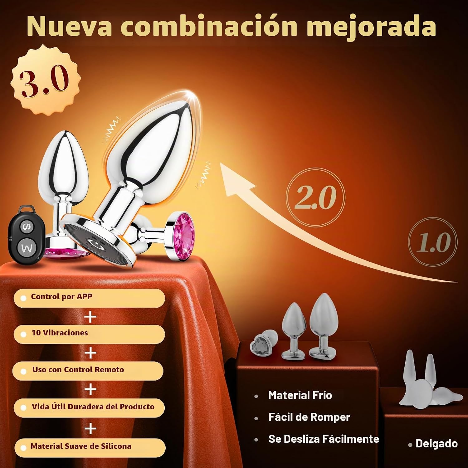 Yolodit Enchufe anal vibrador de tapón de glúteos, 3 juguetes anale...