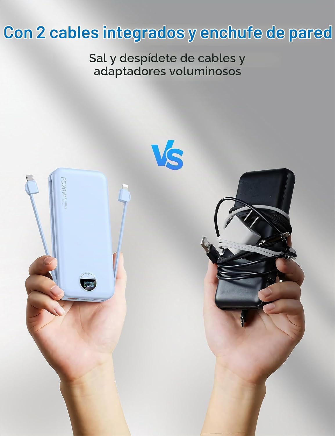 Ffnpua Cargador portátil Power Bank 10000mAh PD20W con cables incor...