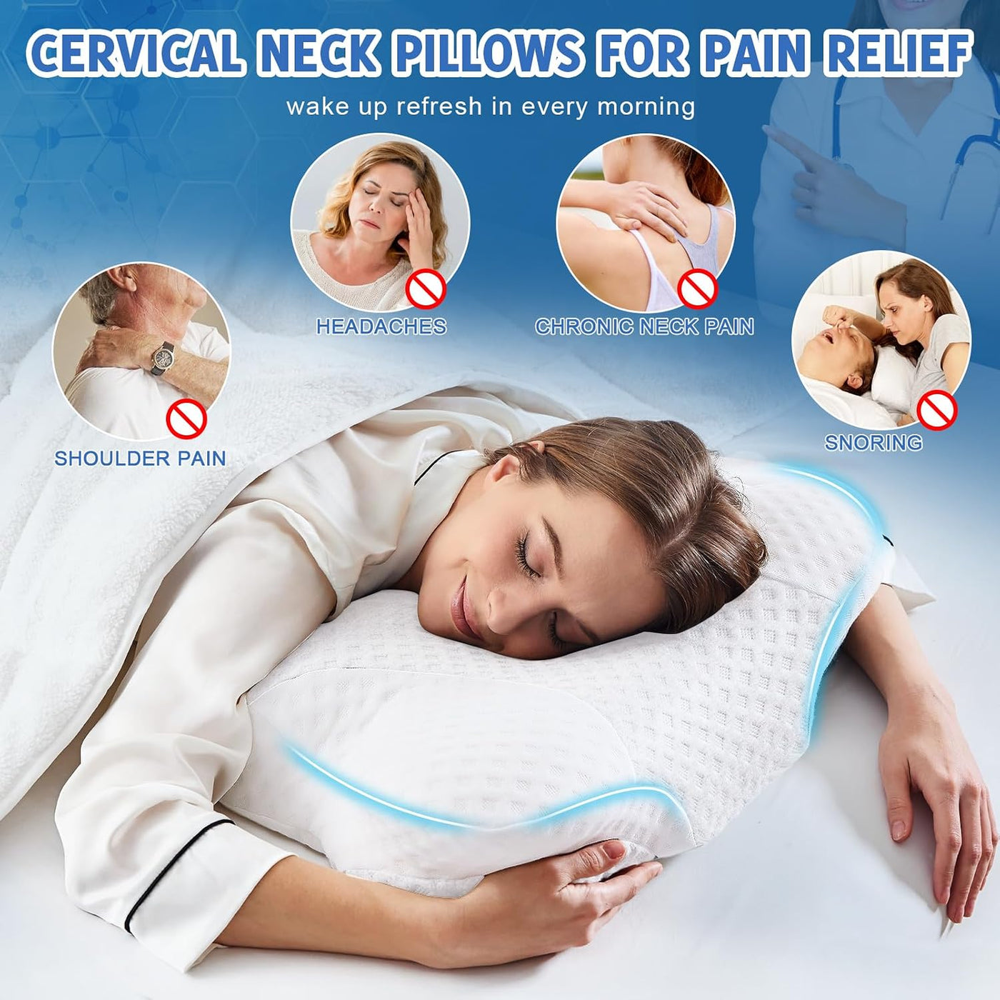 Almohadas cervicales para el cuello con espuma viscoelástica, almoh...