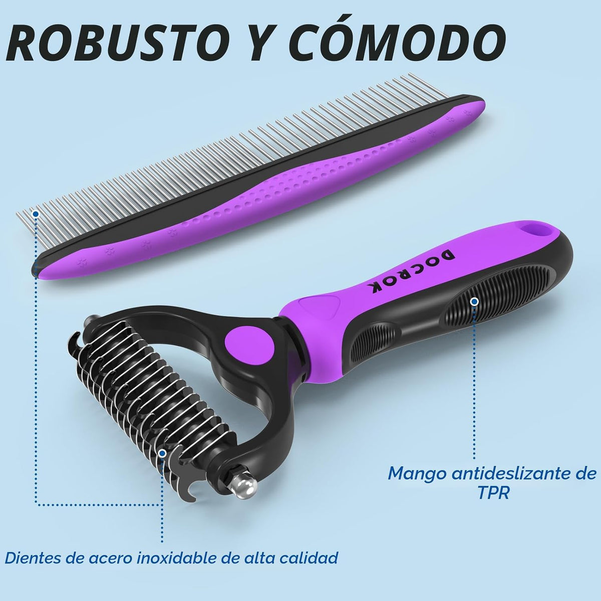 Docrok Combo de Cepillo de Aseo para Mascotas y Peine de Metal - Ra...