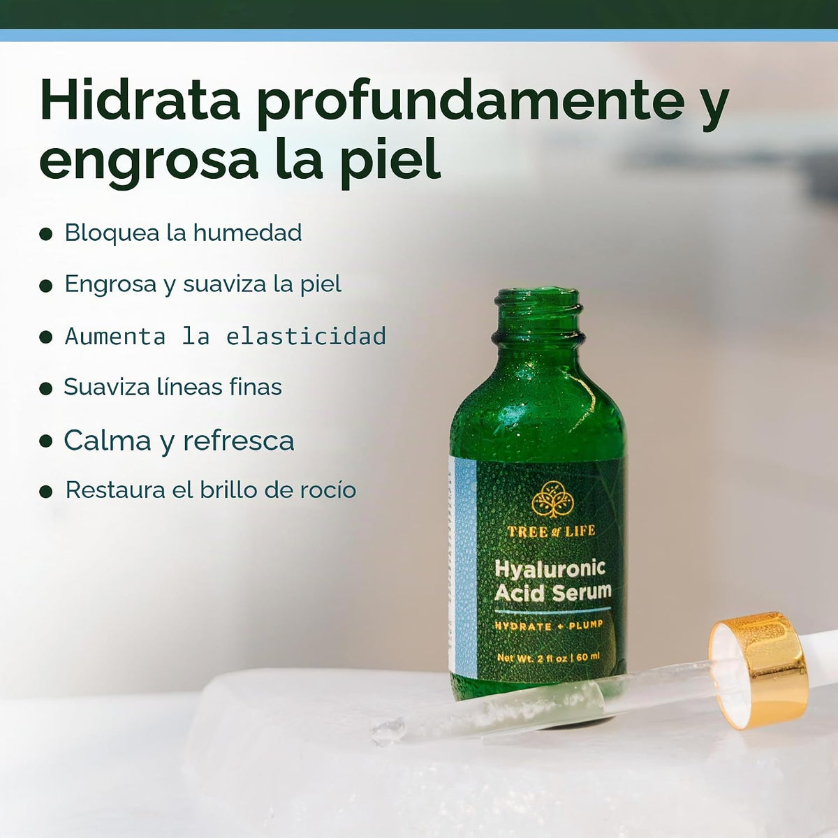 Suero de ácido hialurónico Tree of Life para rostro, suero hidratan...