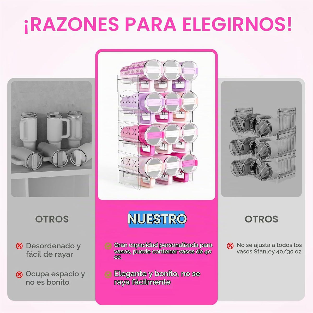 JYPS Stanley - Organizador de vasos para botella de agua, apilable...