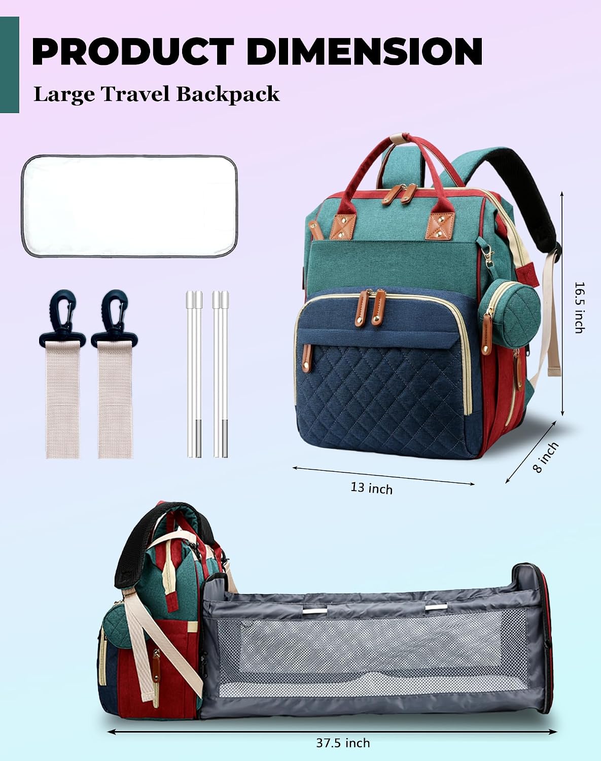 Lamroro Bolsa de pañales con cambiador, mochila de pañales 3 en 1 p...