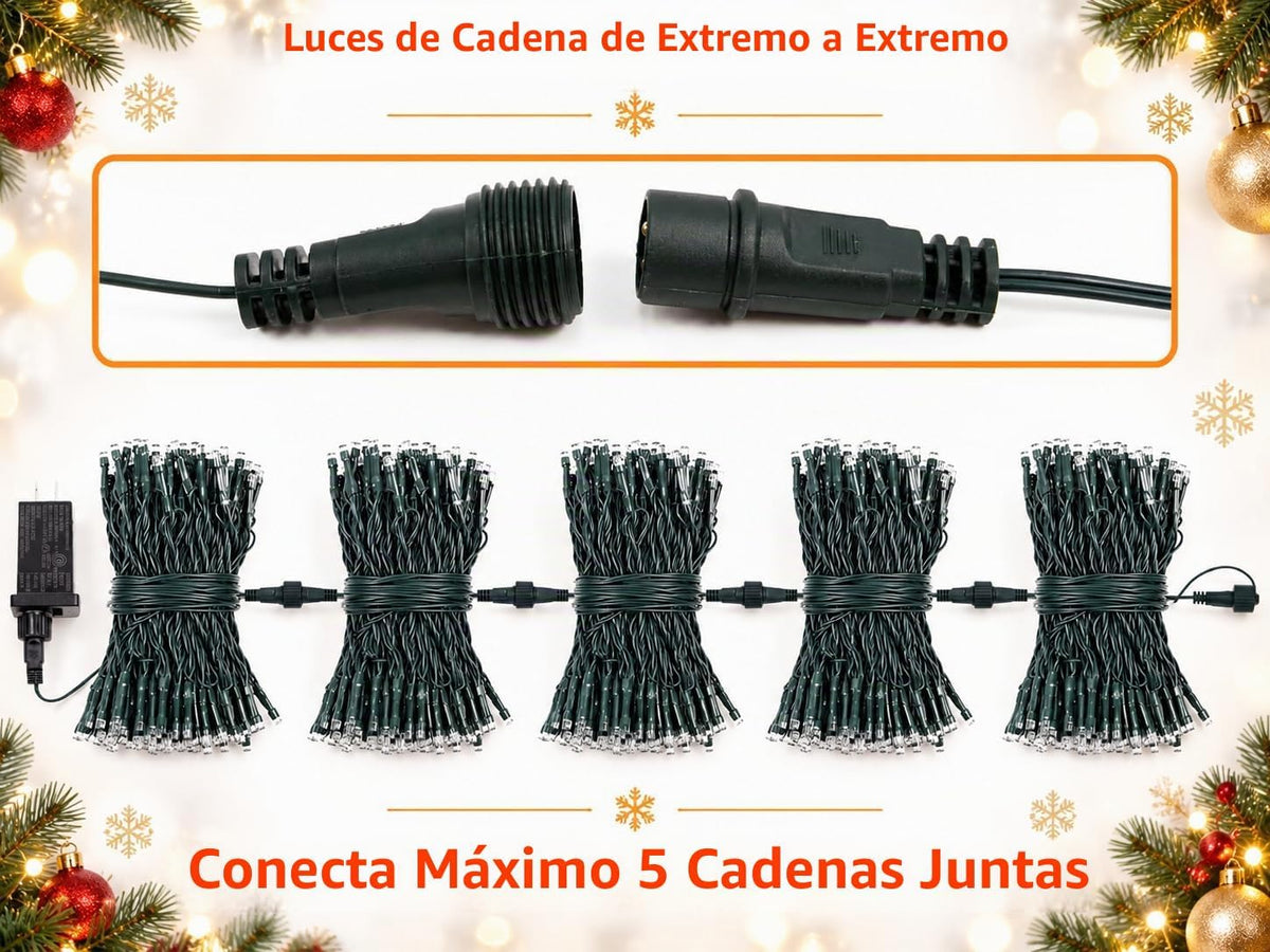 Guirnalda de luces navideñas conectables de 99 pies y 300 LED para...